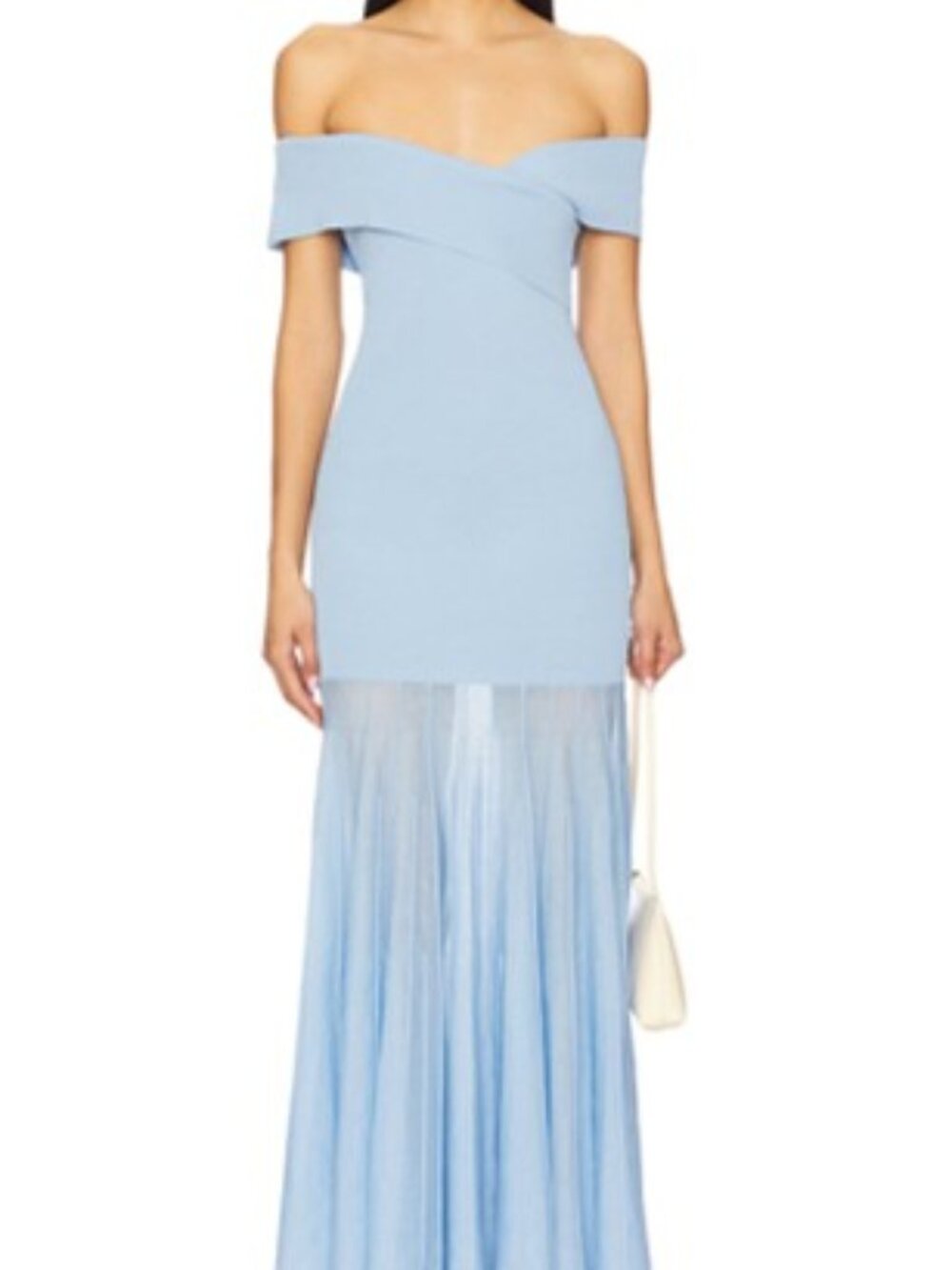 Line & Dot Powder Blue Dress Off-the-Shoulder Semi Sheer Skirt Size Small NWT